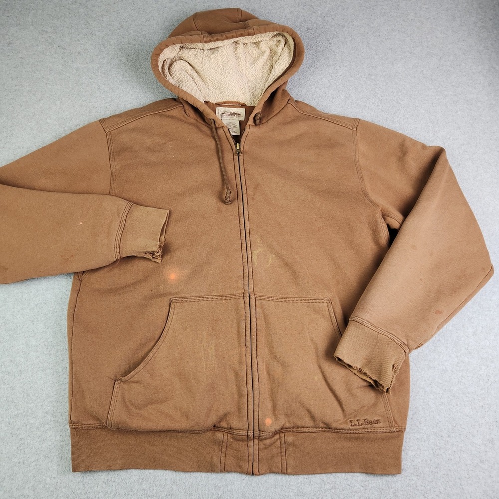 L.L. Bean Hoodie Mens Medium Brown‎ Katahdin Iron Works Berber Fleece Full Zip